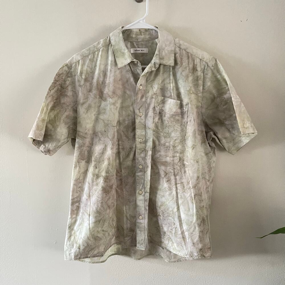 Adam Mar Mens Large Wash Print Short Sleeve Cotton Button-Up Shirt